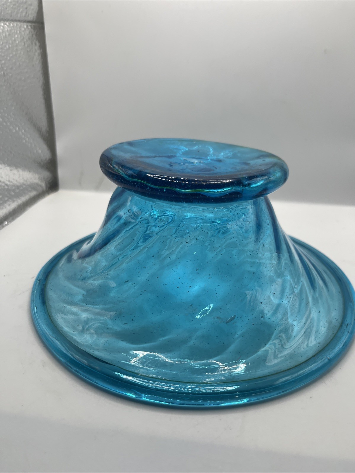 Mouthblown Vintage French Turquoise Bubble Swirl Glass Vase