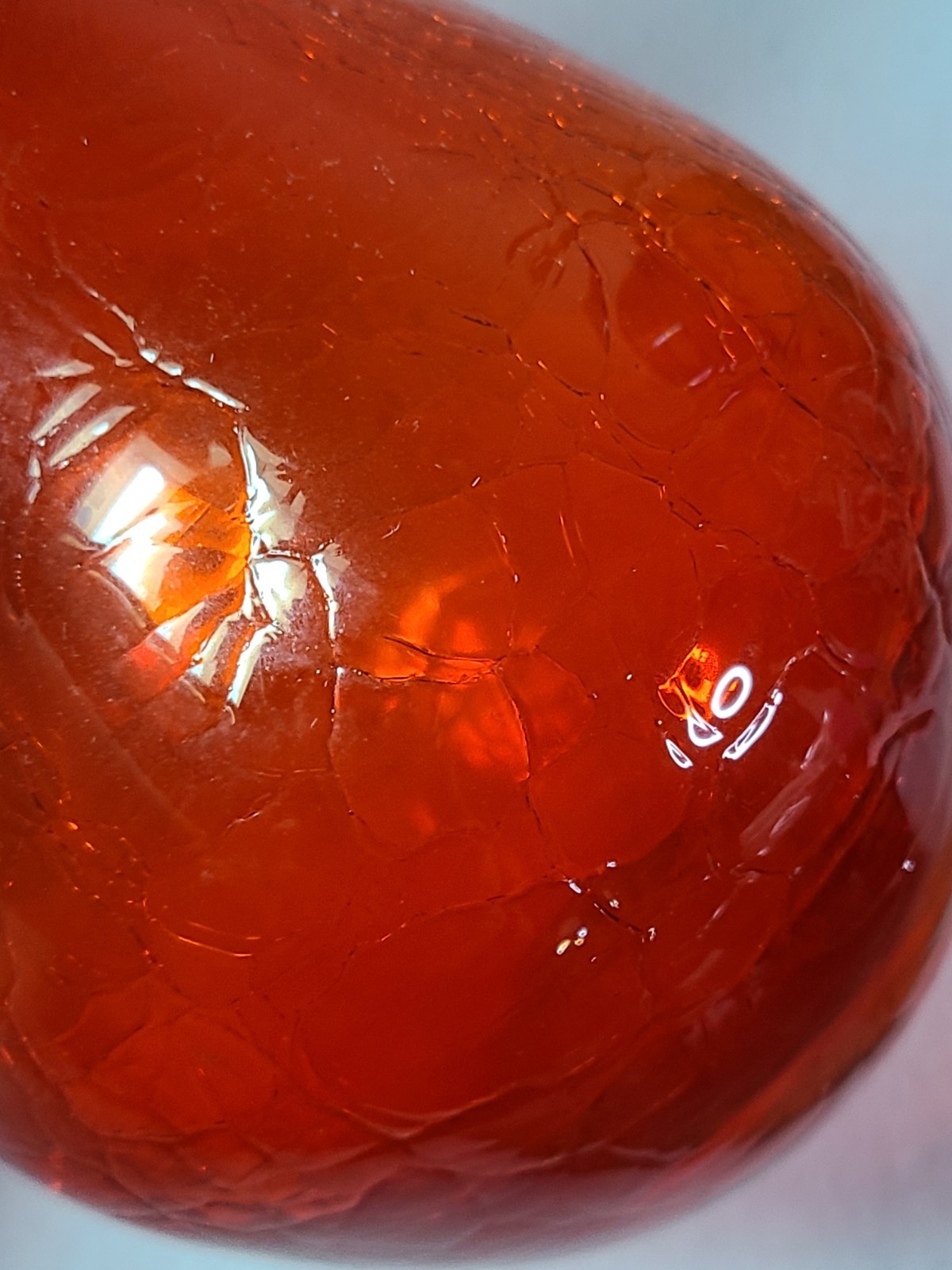 Orange Crackle Glass Vase with Clear Applied Scroll 5.5 in Hand Blown Vintage