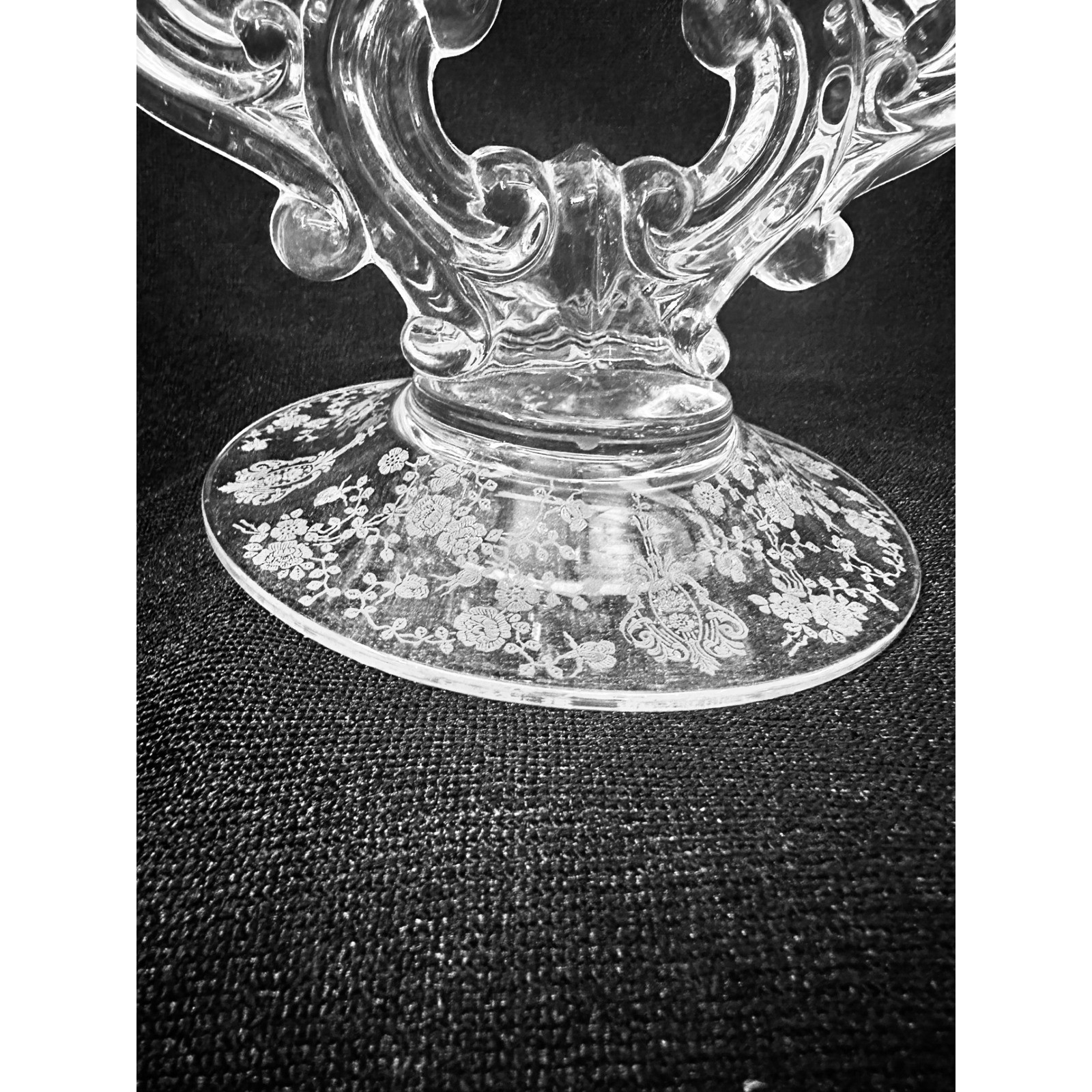 2 Cambridge Rose Point 2 Lite Candle Holder Keyhole Etched Glass Pair Candelabra