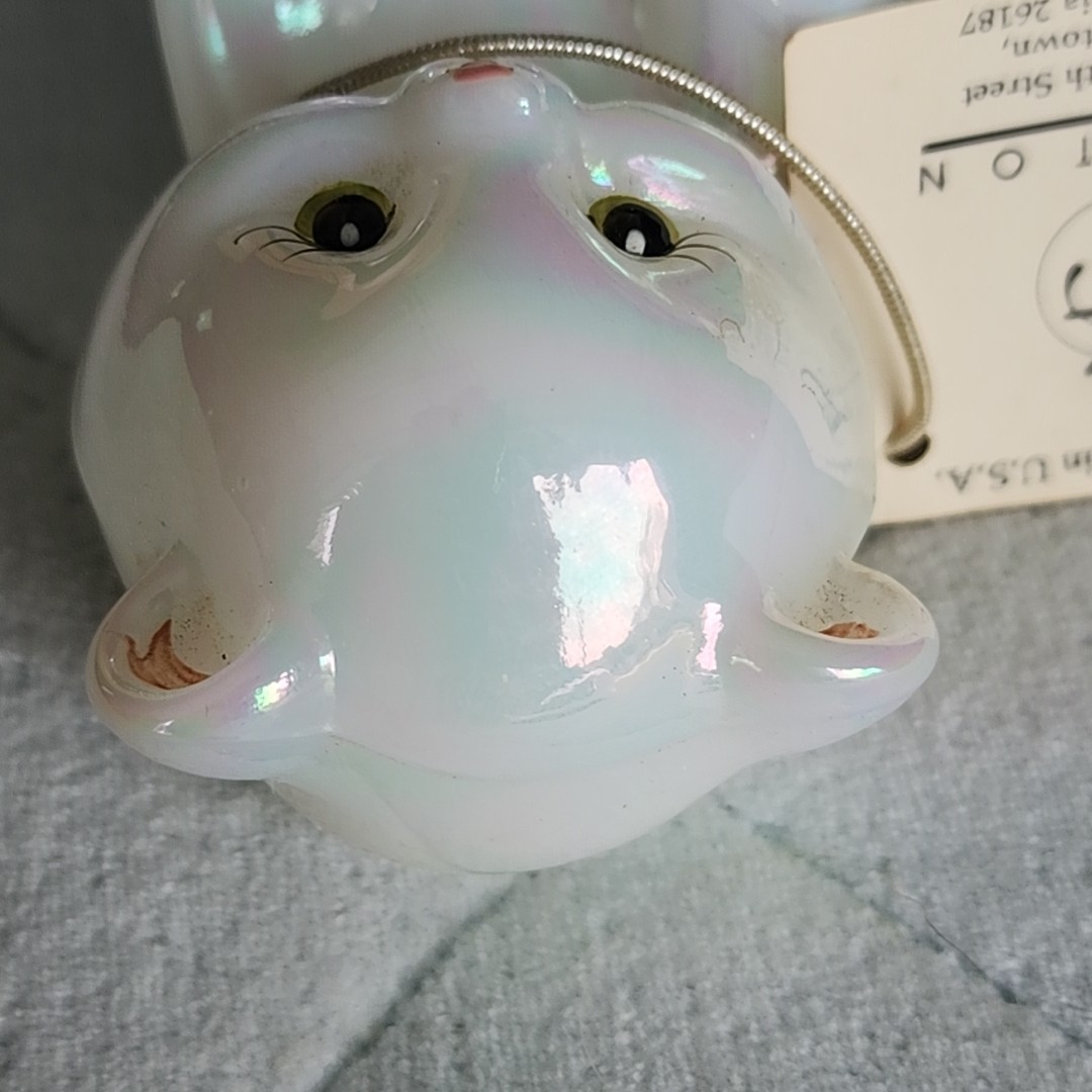 Fenton Vintage Opalescent Glass Birthstone Bear Signed July Birthday Made Ruby