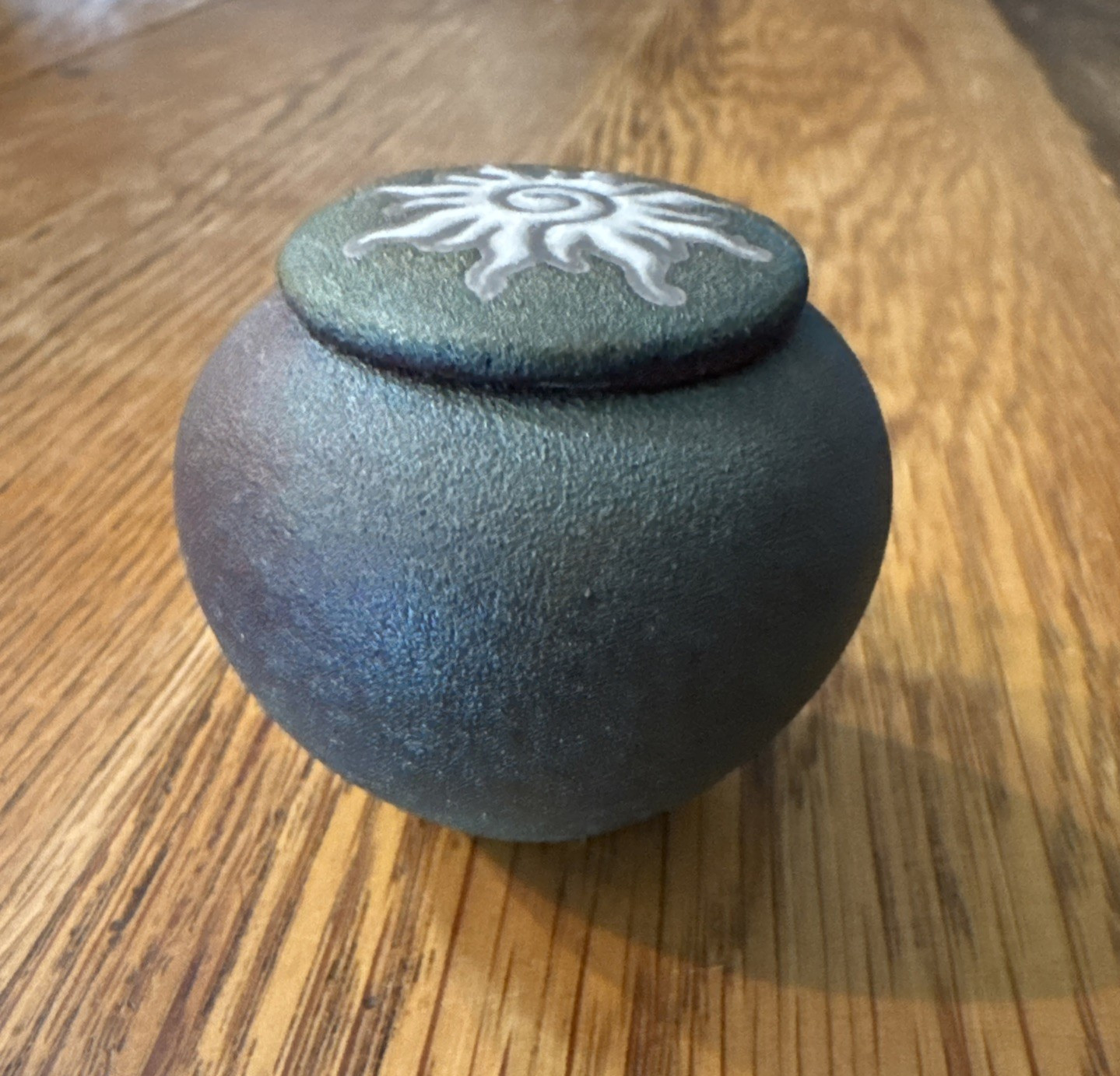 J Diller Pottery Raku Iridescent Trinket With Lid Small 2 Inches Signed Colorful