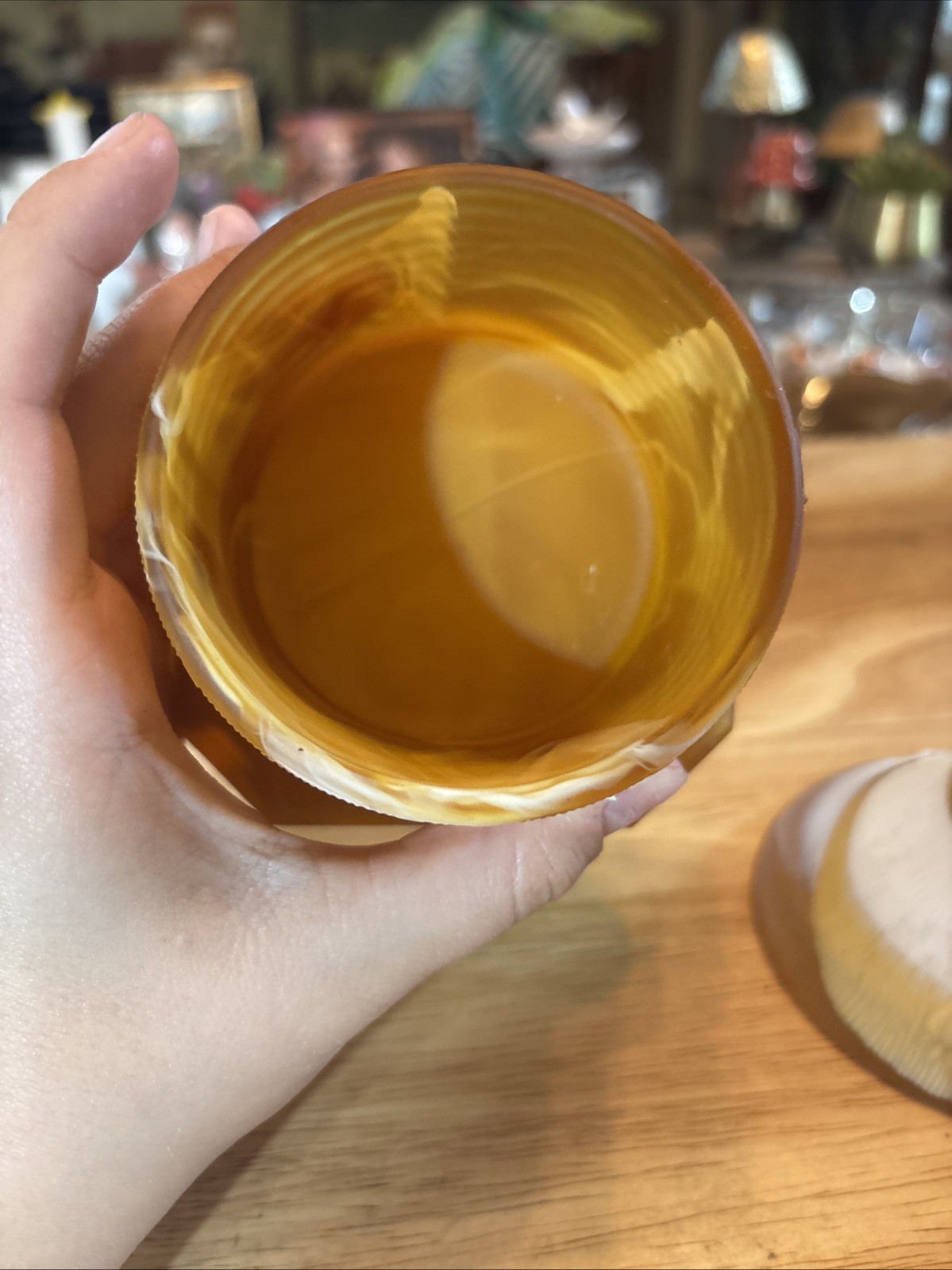 Unmarked Amber Slag Glass Honey Pot with Lid Matte Finish