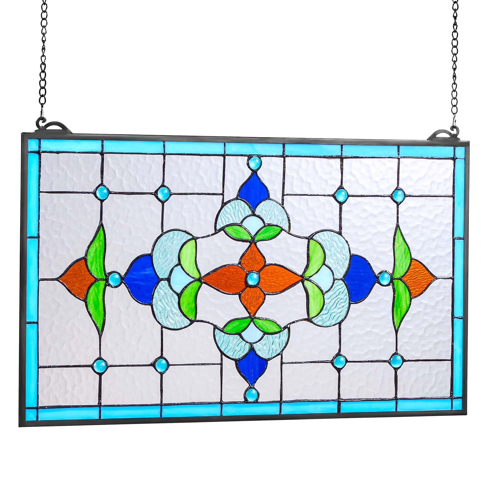 Uimoso Tiffany-Style Stained Glass Hanging Panel with Chain, 26 x 16 Inches