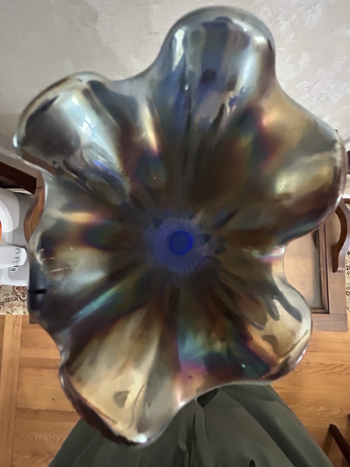 Vintage Fenton Blue Carnival Glass Nine Sixteen Ruffled Swung Vase 14 1/2 in