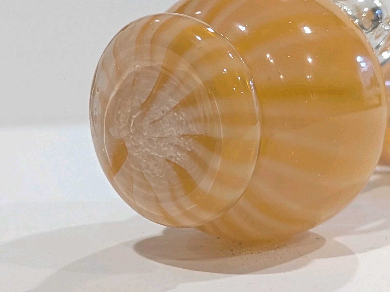 Vintage Murano Style Orange Peach White Striped Swirl Art Glass Bud Vase 6.25″