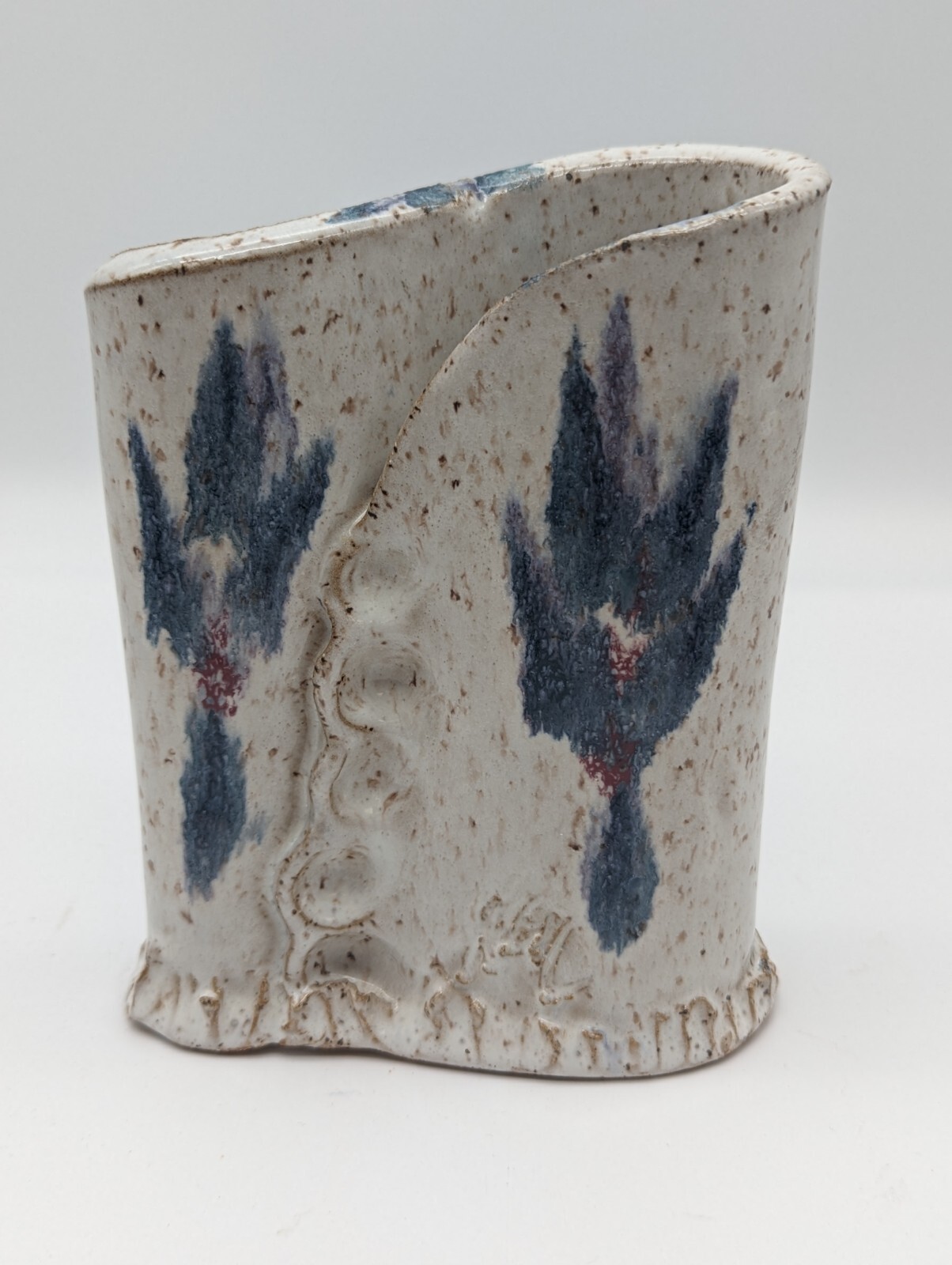 Art Pottery Ribbon Vase With Artist Finger Impressions Signed Handmade