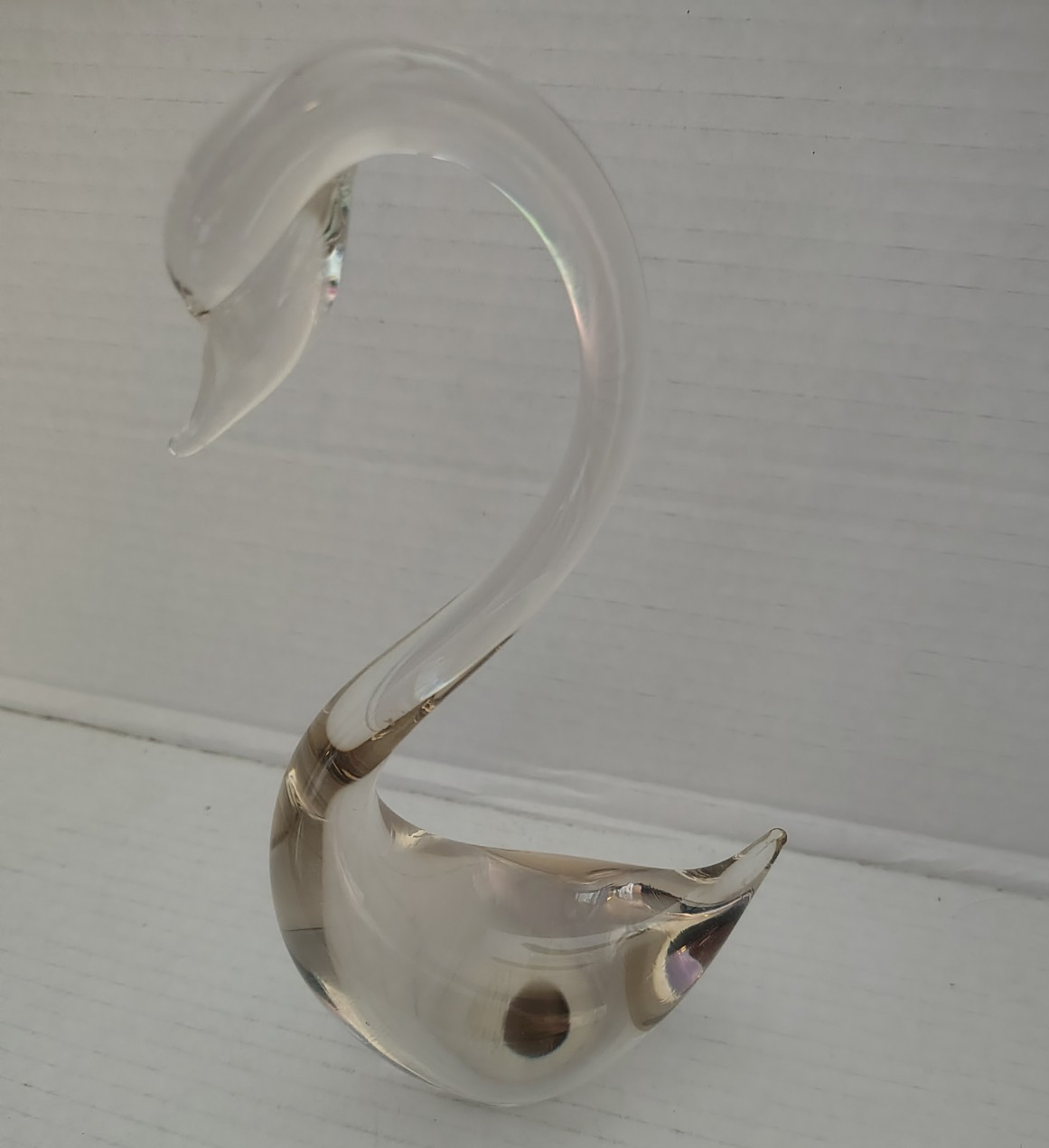 Vtg Maruri Art Glass Swan Figurine Clear Solid Crystal S Curve Bird Sculpture