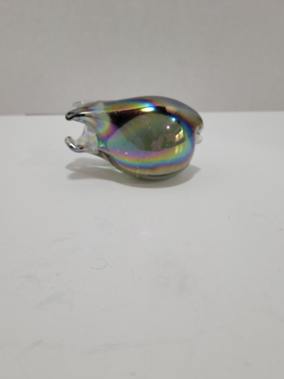 Iridescent Glass Pig Paperweight Unmarked Vintage Rainbow Boar Figurine