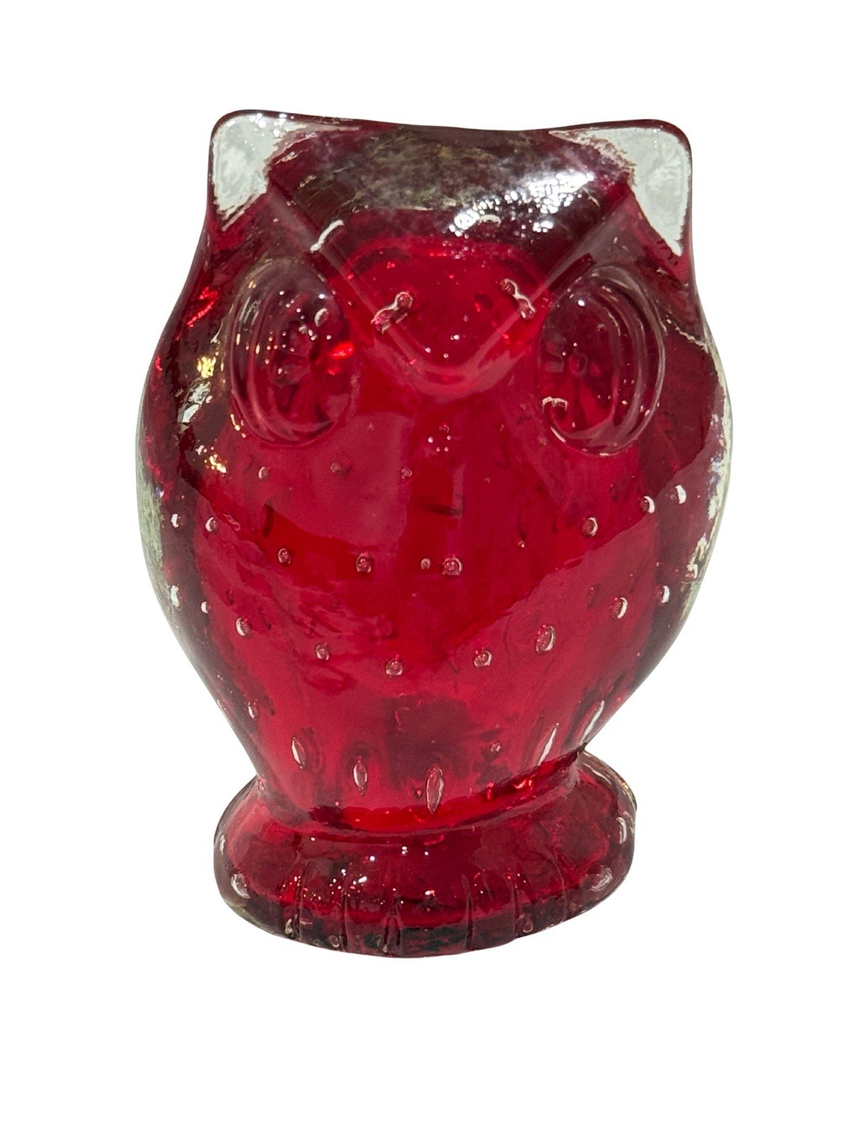 Vintage 1970’s Lefton Red Owl “Bullicante” (Controlled Bubble) Glass