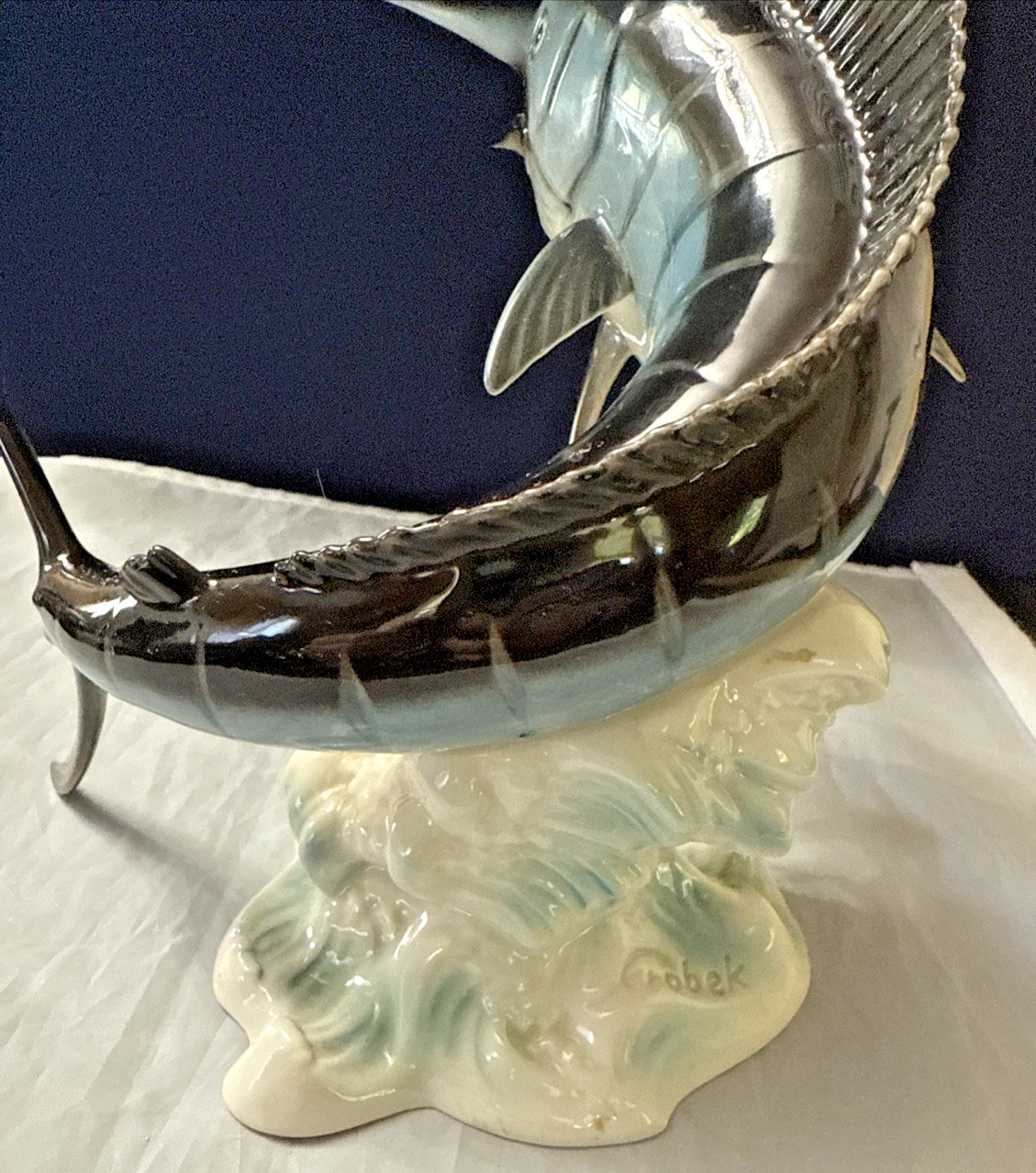 Goebel Porcelain ~ Breaching Blue Marlin Game Fish ~ West Germany Hand Painted
