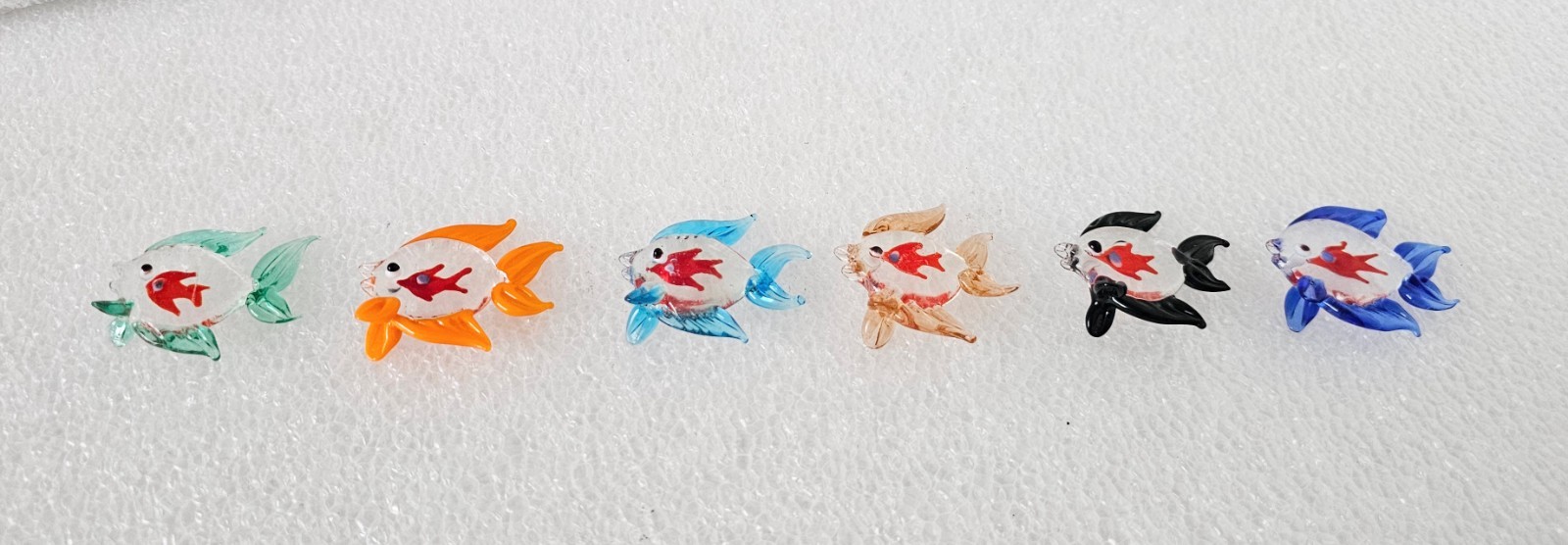 Glass Fish Murano Style Small Figures Lot of 6 “Fish in the Fish” Hand Blown 2″