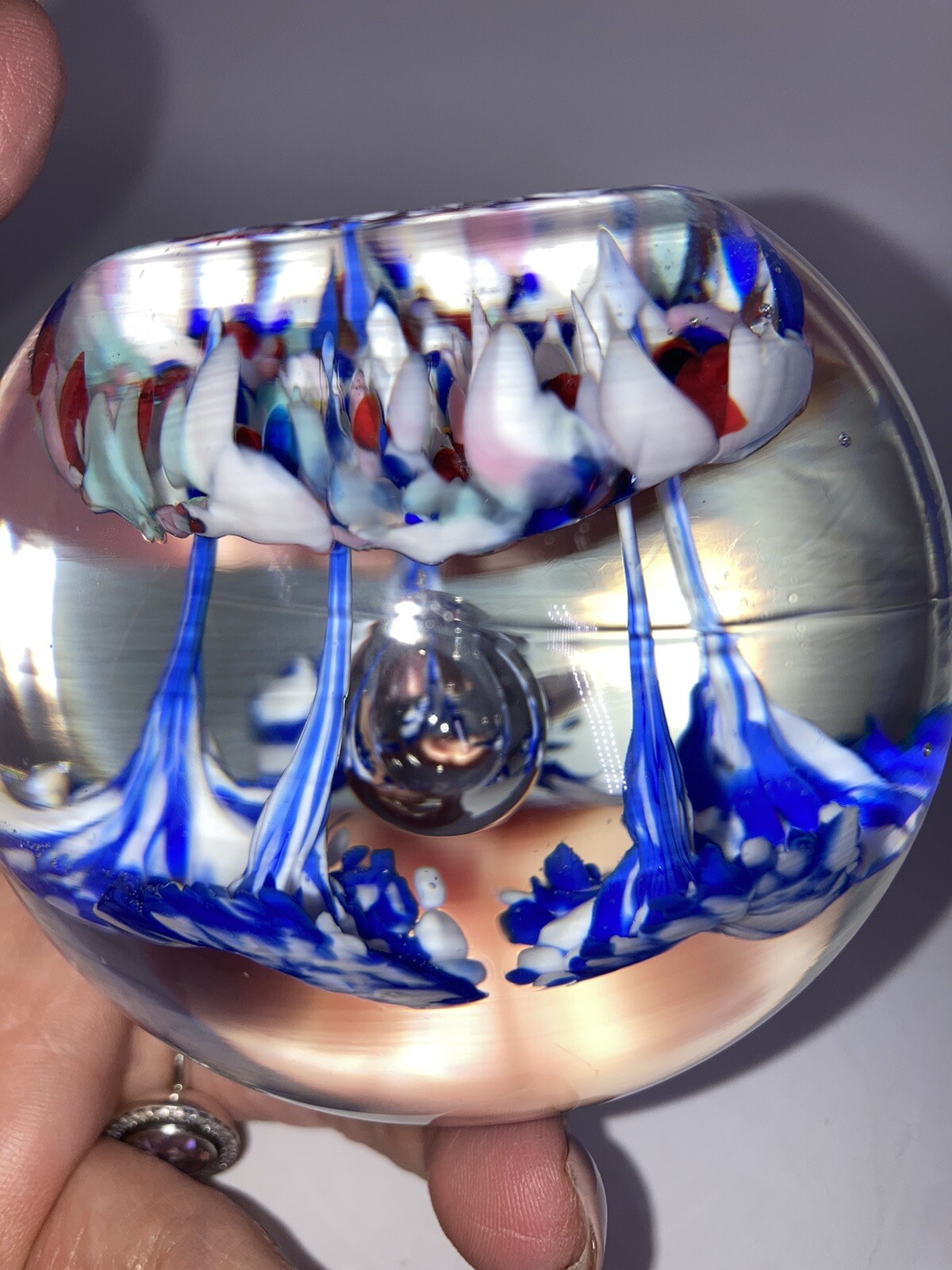 Vintage Floral Paperweight Polished Base 1 Lb 12.6 Oz No Bruises