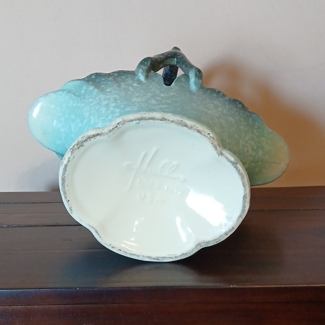 Blue Speckled Glass Decorative Basket Bowl w/ Handle 16in H 15x10in