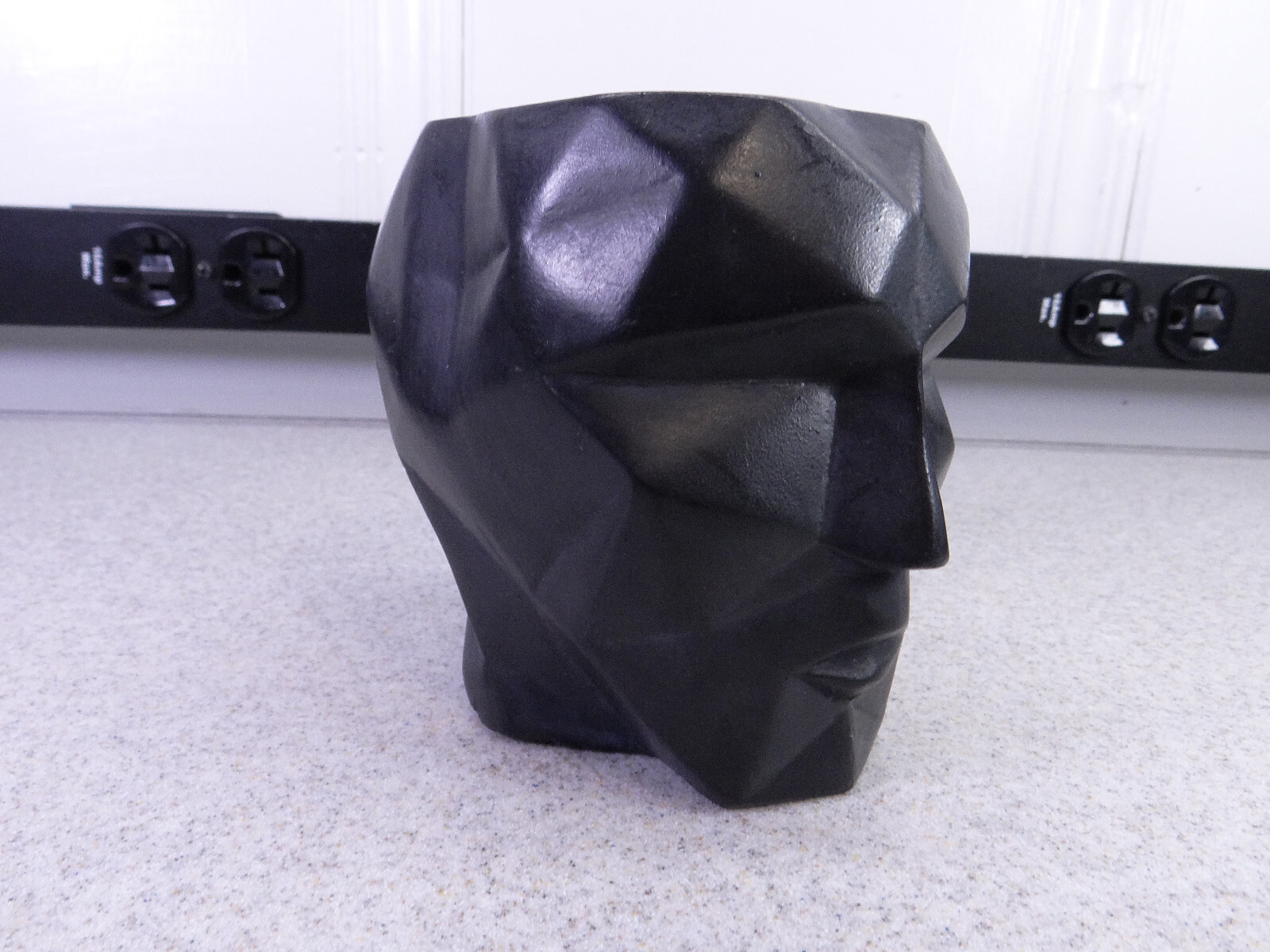 Modern Contemporary Face Planter/Vase Cubist Style Geometric Head Black Small