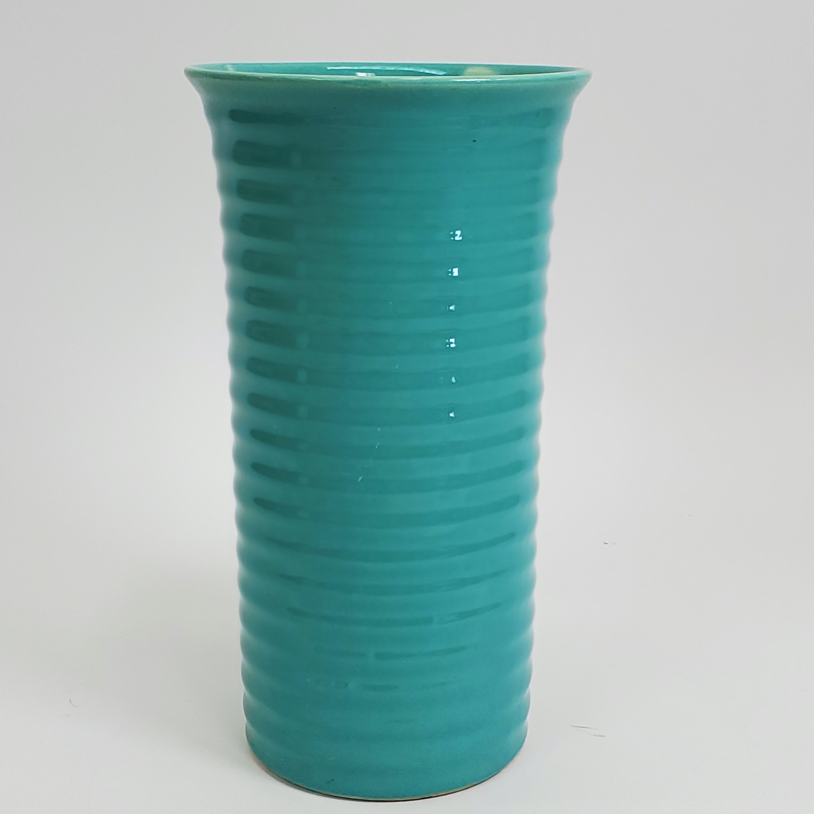 Vintage Bauer Tall Cylinder RingWare Vase Turquoise Glaze California Pottery 10″