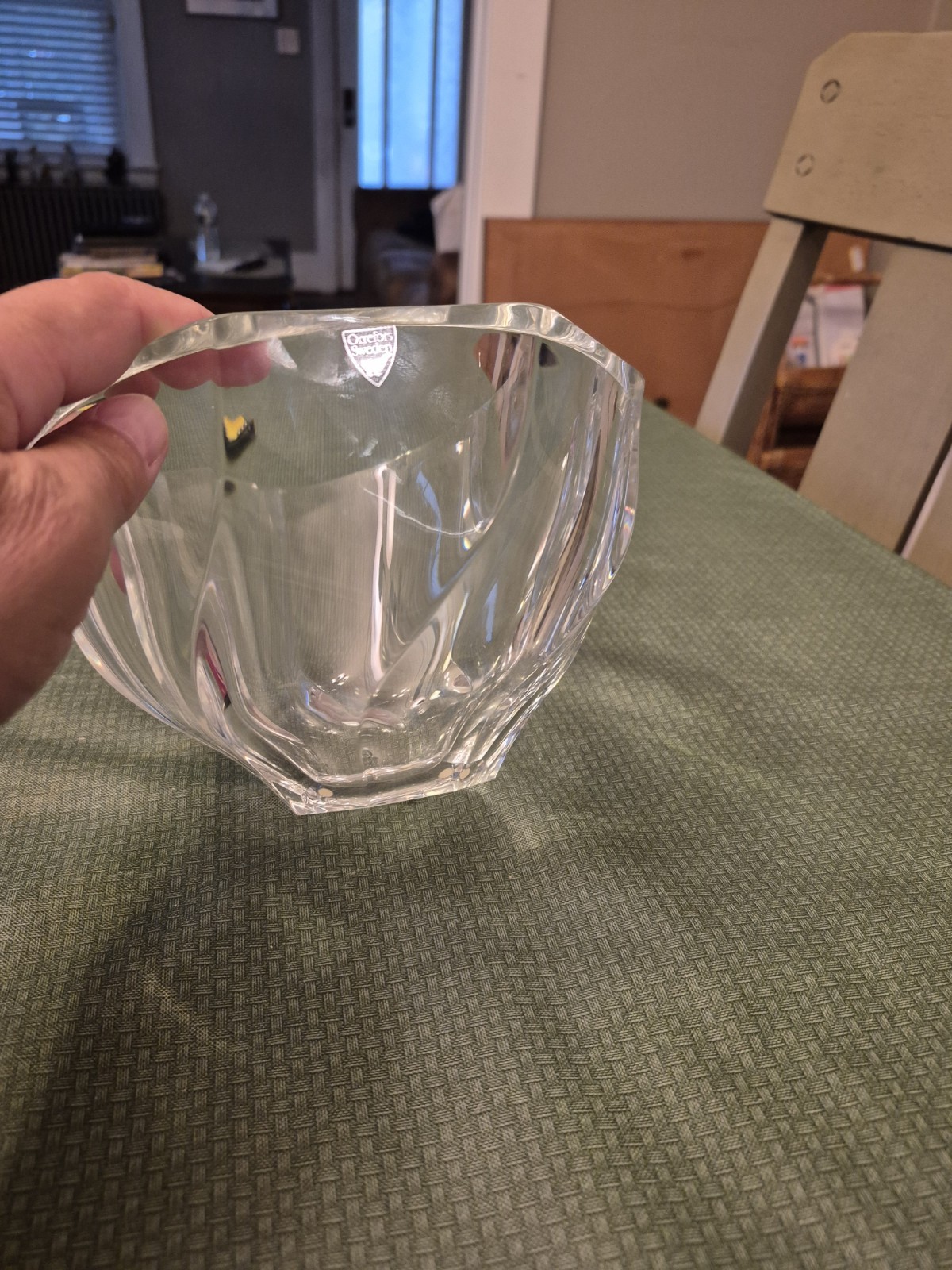 Orrefors Sweden Signed Crystal Bowl Residence Swirl Twist Octagon 4.75in Diam