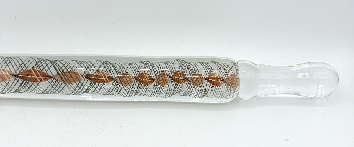 Vintage 1984 Signed J FINE Ribbon Art Glass Paperweight Swirl Rolling Pin 15.75″