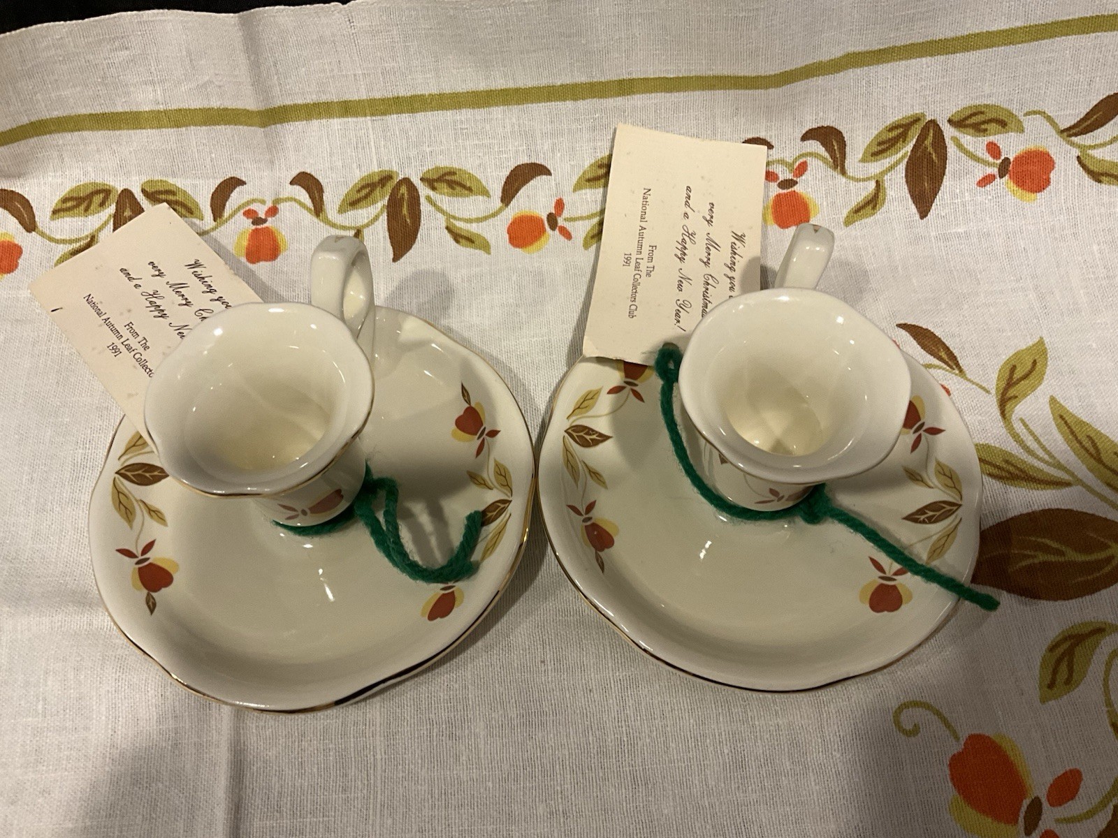 Pair Jewel Hall Autumn Leaf Club Handled Candle-Holder – 1991 – New – Retro