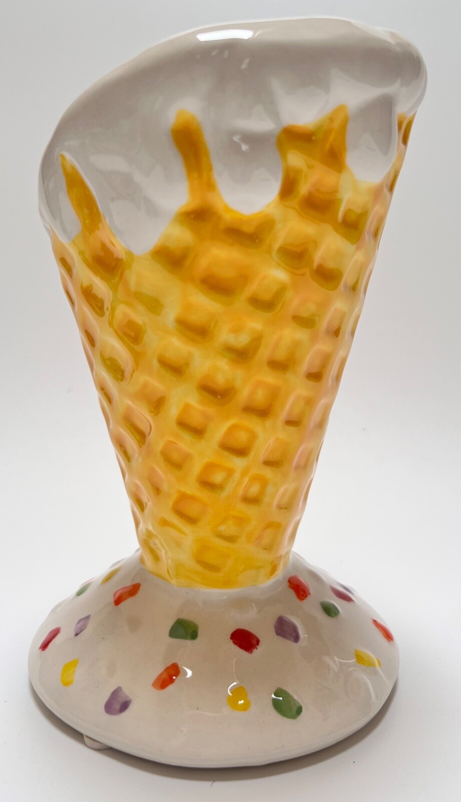 Ice Cream Waffle Cone Flower VASE Confetti Sprinkles Yellow Cream 6″