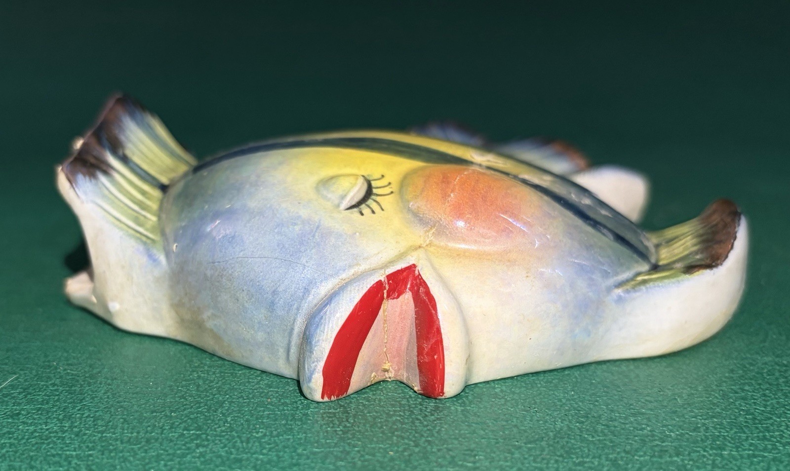 Vtg MCM Bradley Ceramic Fish Wall Pocket Gold Accent Japan, Set of 2, Damage