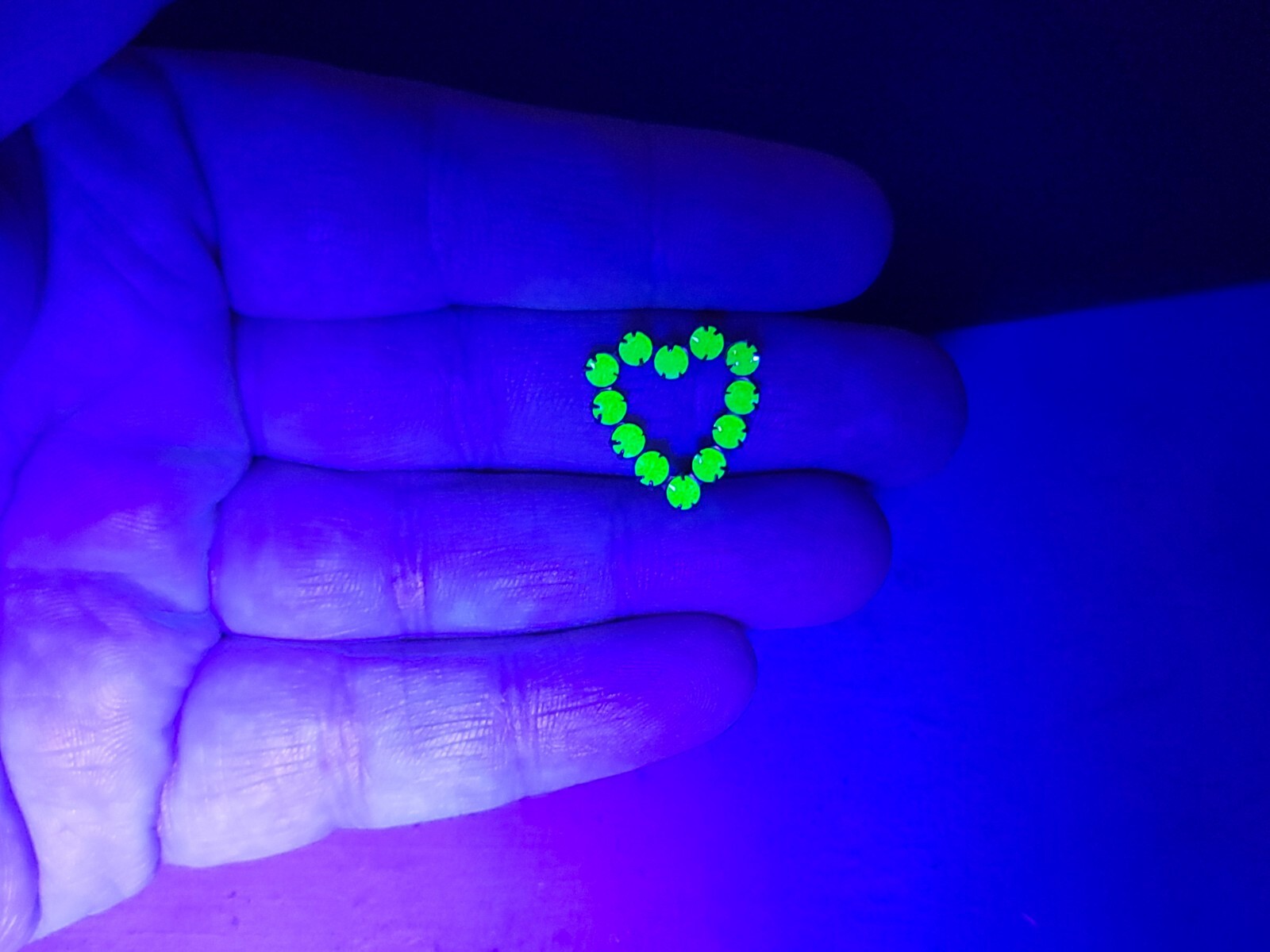 Jeweled Uranium Glass Heart Components Green Vintage 1970s