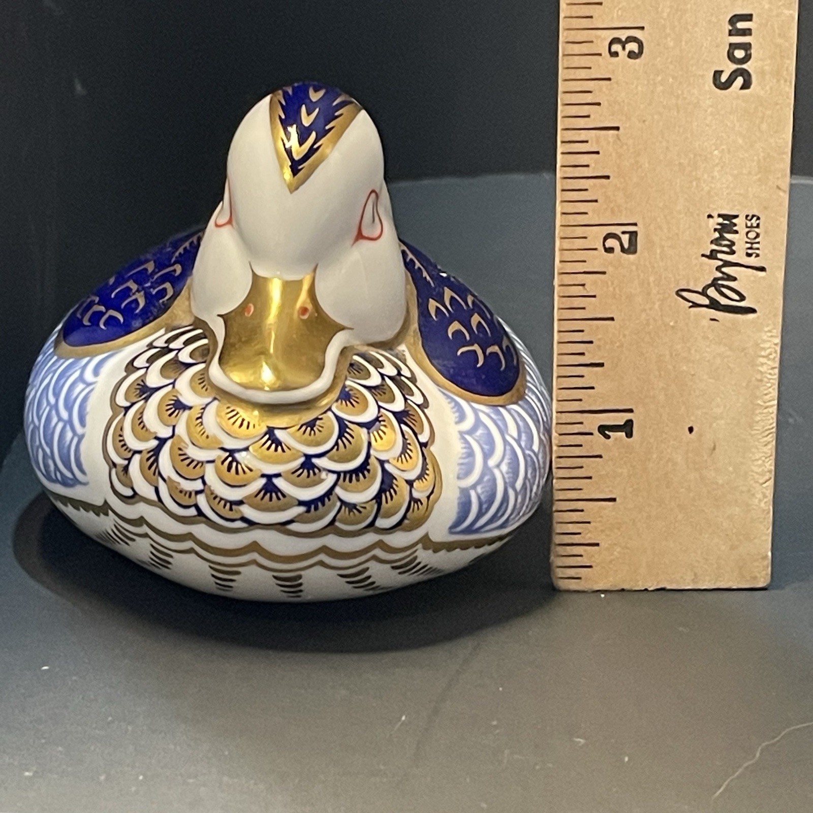 Royal Crown Derby Duck Paperweight Gold White Blue EXQUISITE