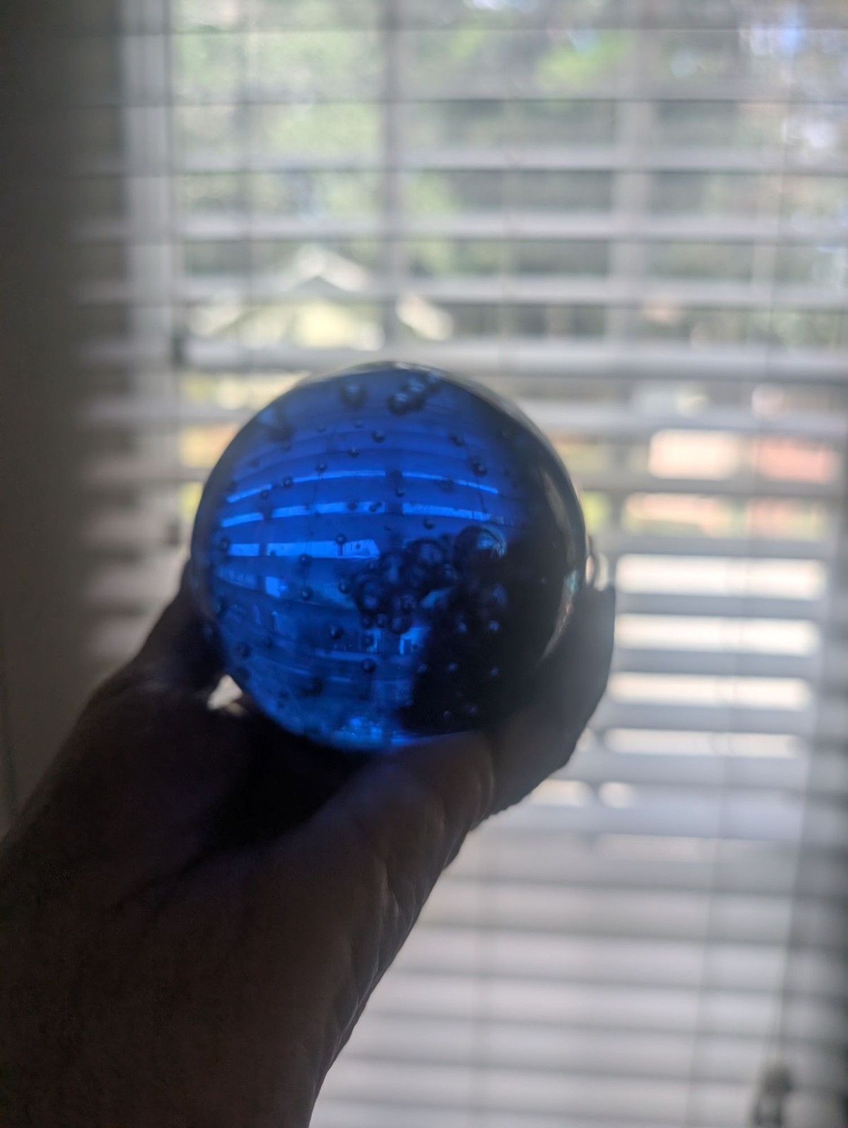 Handblown Blue Glass Bubble Orb Sphere Paperweights Set Of 2