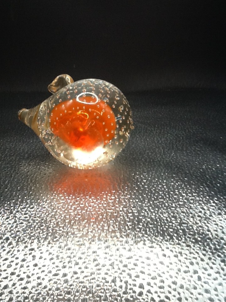 Orange & Clear Art Glass “Piggy” Controlled Bubble Paperweight Glass Hand Blown