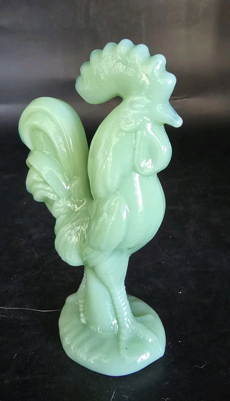 Vintage Green Jadeite Jade Glass Rooster Chicken Figurine Paperweight 4″