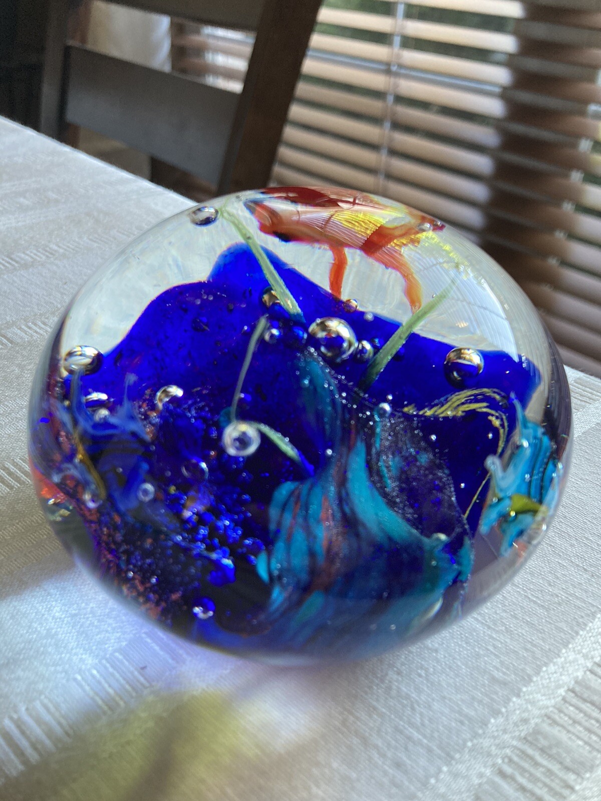 Murano Style Art Glass Tropical Fish Paperweight Sea Scene 3 3/4” Round 2 Lbs.