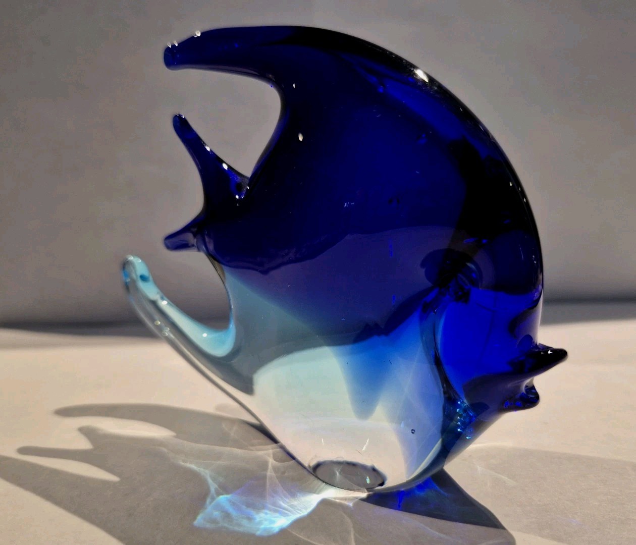 Murano Art Glass Fish Figurine Blue/Light Blue Paperweight Decor