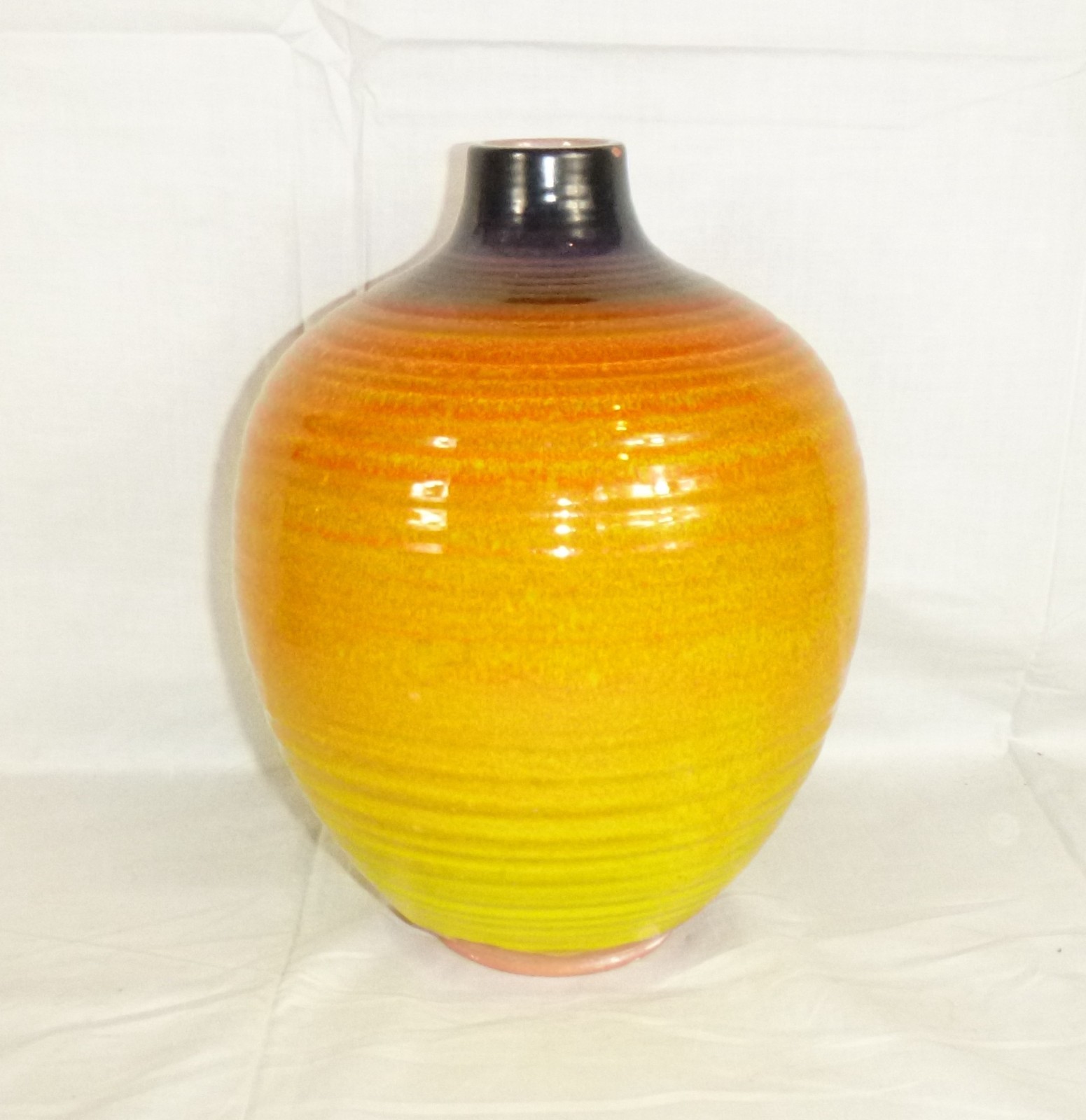 Vtg 60s Haeger Pottery Ombre Vase H-8 Sunrise Crackle Glaze Orange Yellow 10″ H