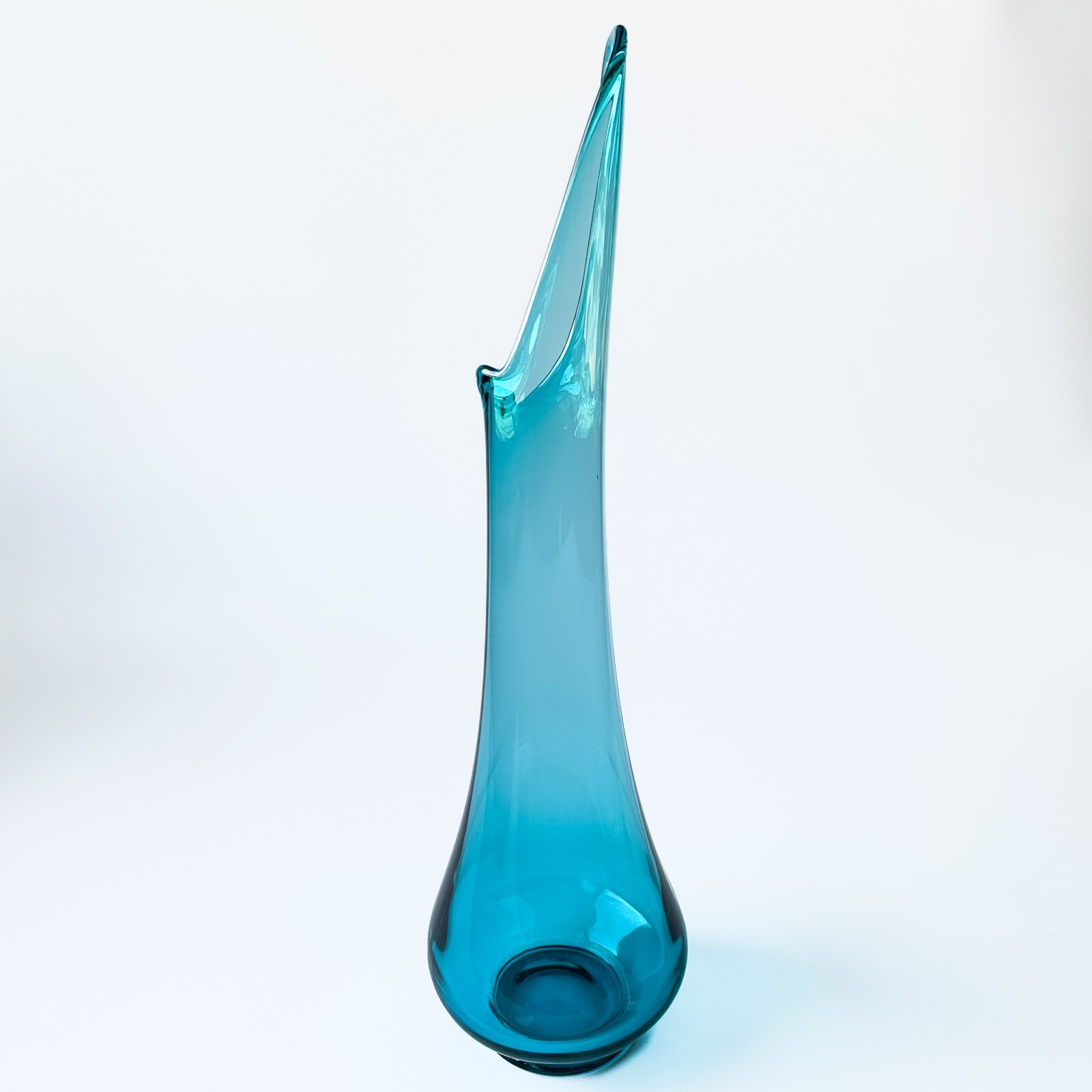 LE Smith Peacock Blue Swung Vase Fat Bottom Smoothie Simplicity Vtg MCM 23.5″