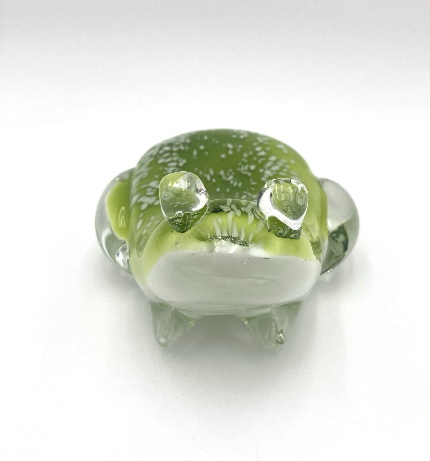 Art Glass Frog Toad Paperweight Speckled Green Vtg SPI Home 3.5” X 4.5”