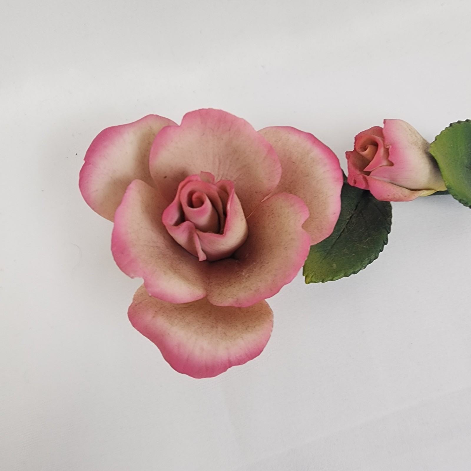Vintage Napoleon Italian made ceramic pink and yellow long stem rose
