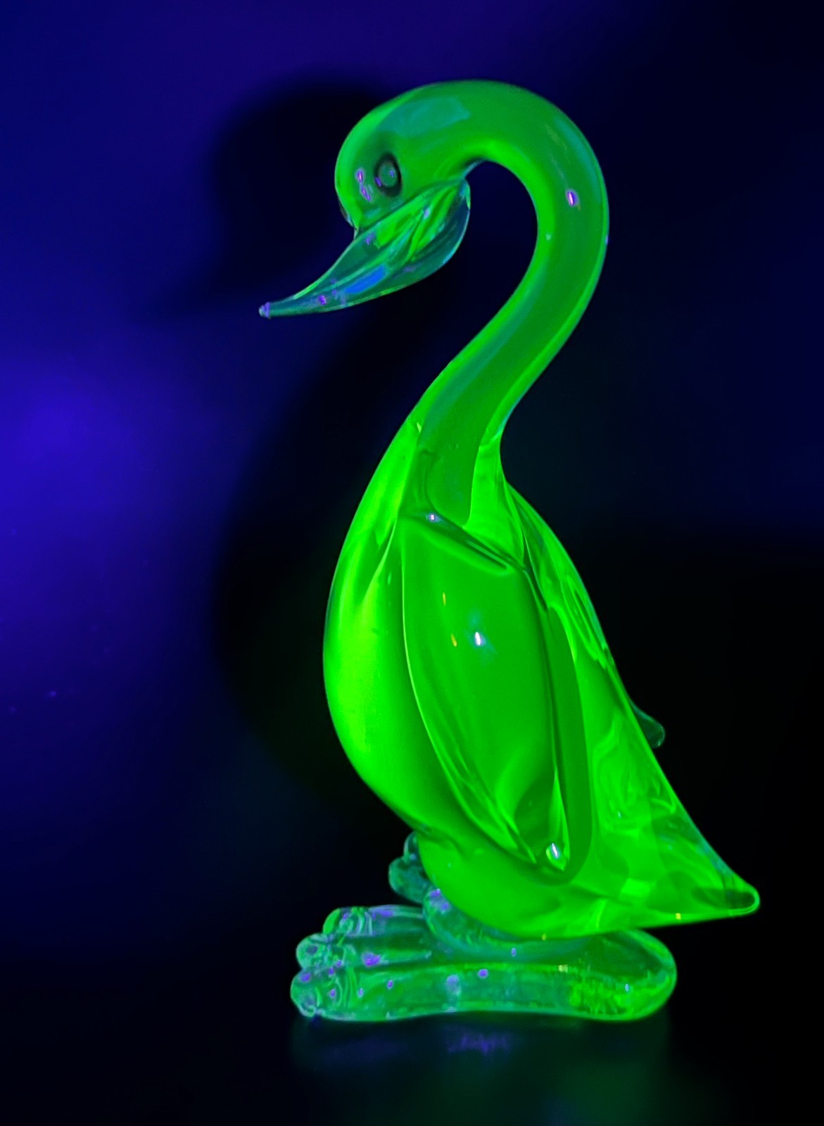 Vintage Murano red green uranium Sommerso glass duck swan goose UV glow 8.5″