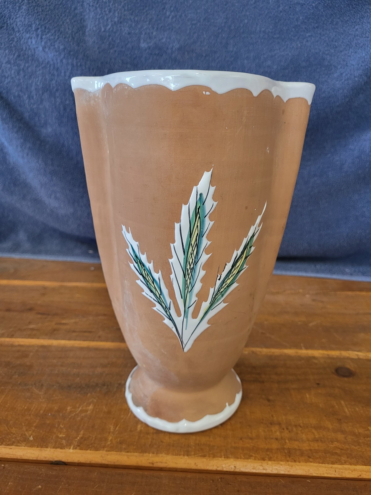 Red Clay Ceramic Vase With A Wheat Motif Very Nice!