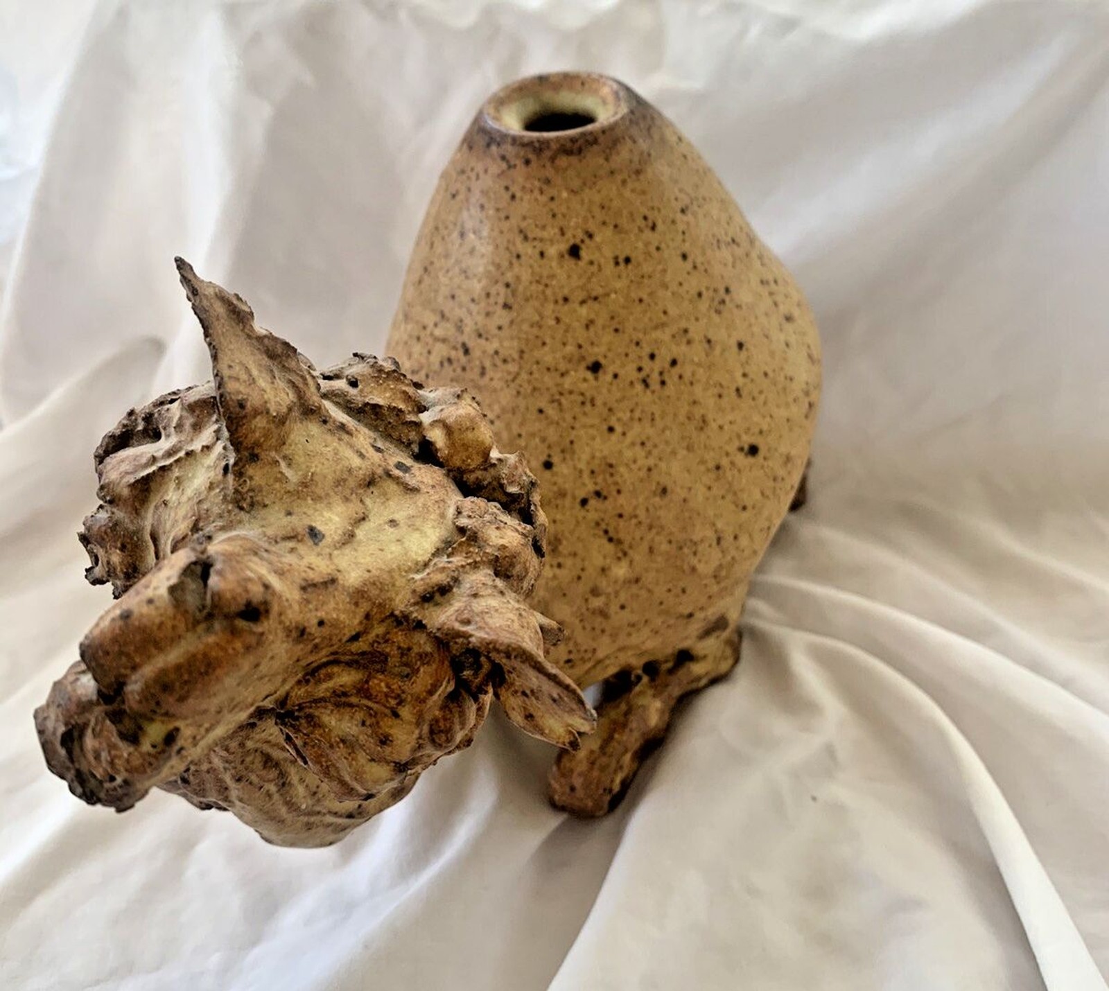 VTG Handmade Camel Sculpture Art Pottery Large Heavy Rustic Primitive 9.5”