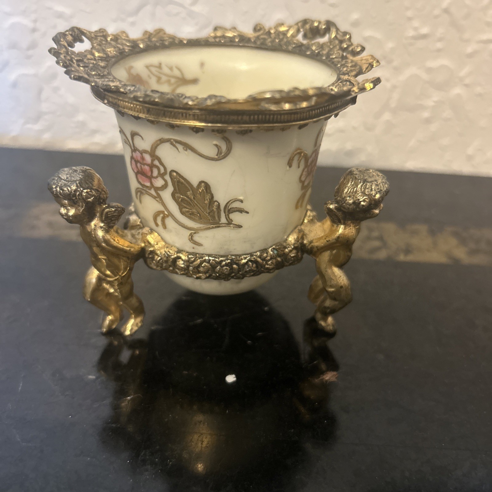 Antique Porcelain Germany Kalk Crossed Arrows Mark Bronze cup & Ashtray Cupids