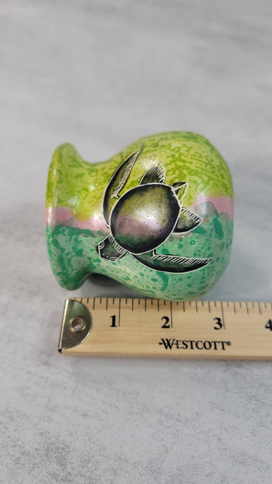 Heavy Handmade Green Sea Turtle Ceramic Vase Decor Multicolor Clay Beach Carved