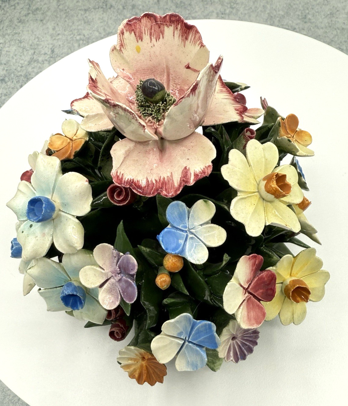 Vintage Capodimonte Italy Porcelain Flower Basket Centerpiece Floral Sculpture