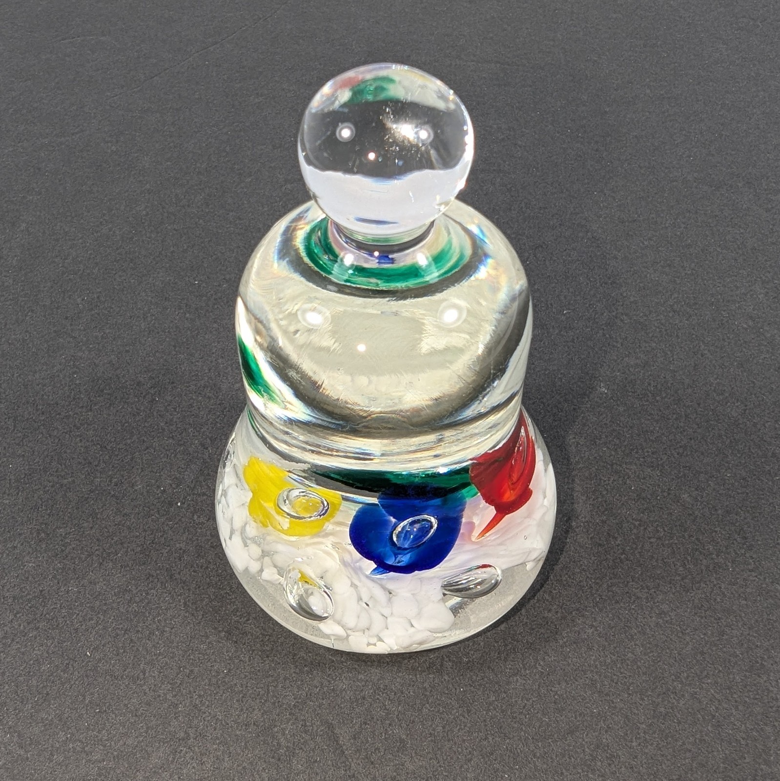 Maude and Bob St Clair Vintage 1977 Glass Bell Shape Paperweight 4″ Tall