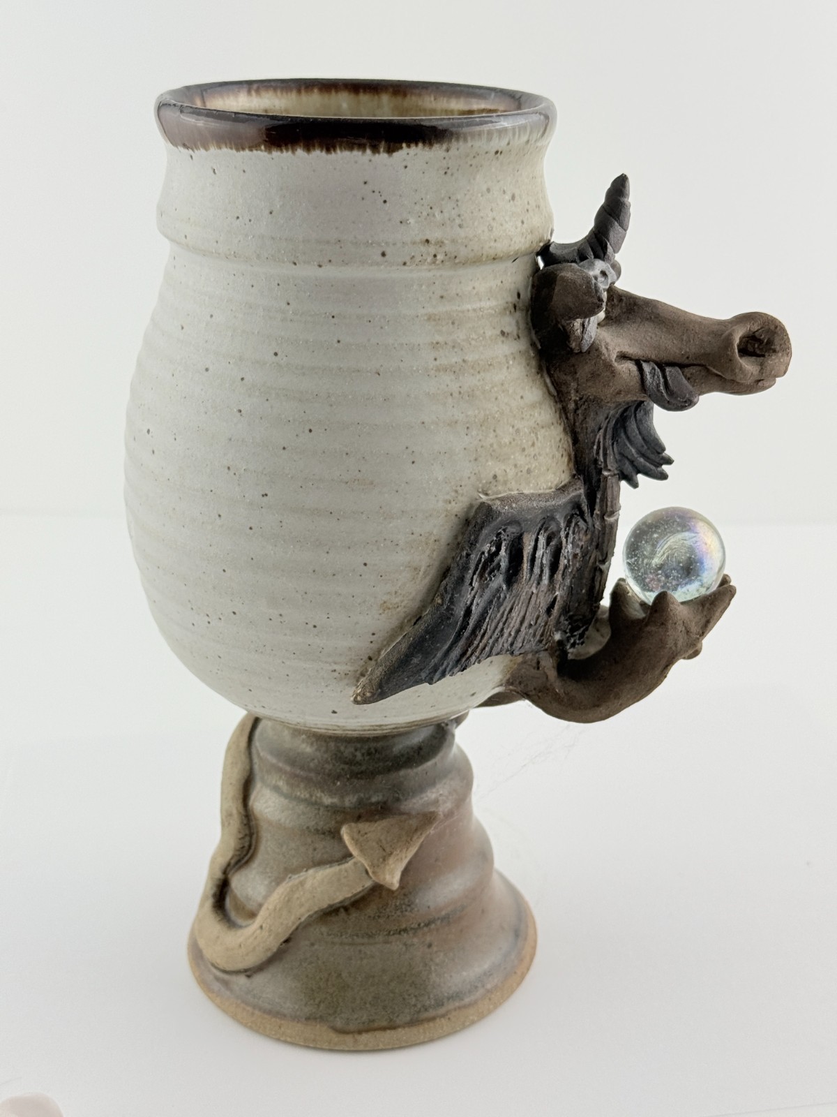 Vintage Stan Dzedzy Studio Art Pottery Whimsical Unicorn Dragon Pottery Vase