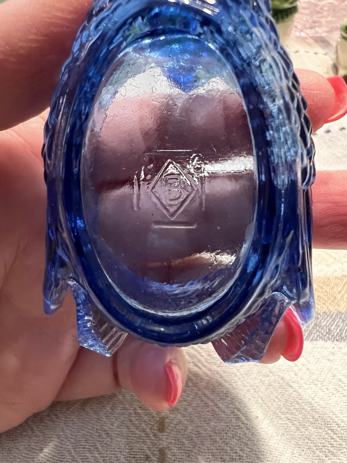 Boyd Blue Pressed Glass Swan salt dip 3 Inch