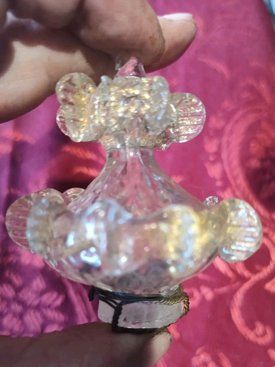 Murano Replacement Chandelier Glass Bottom Finial Clear Gold Fleck