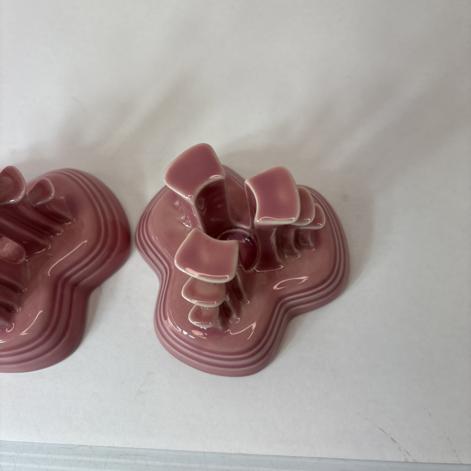 Fiesta Ware, Rose Pink Art Deco Pyramid Style Vintage Candle Holder Pair (2)