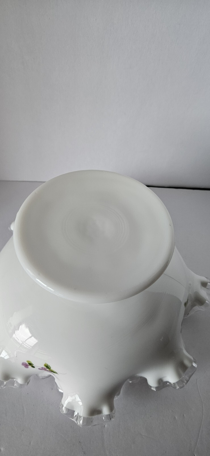 Fenton Silver Crest Violets in Snow White Glass Pedestal Decorative Bowl Dish