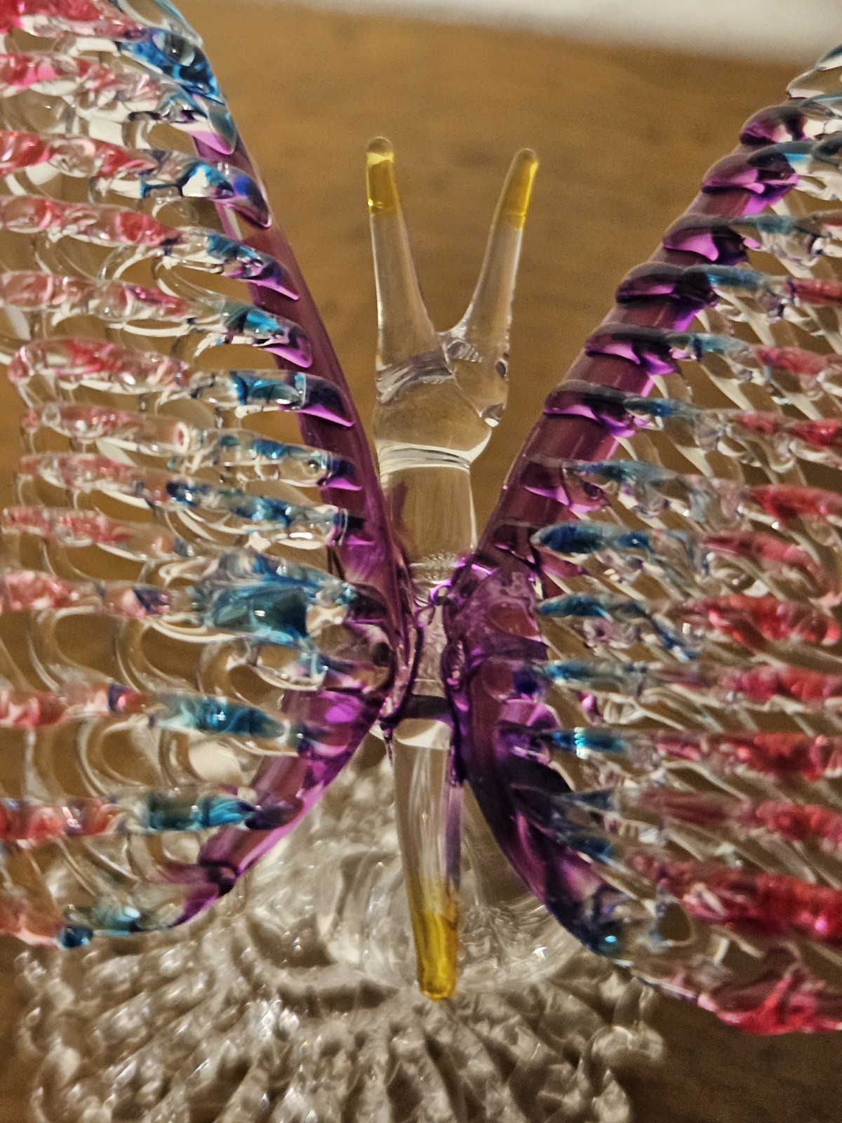 Hand Blown Glass Multicolor Butterfly On Pedestal 3″x2″ NO BOX