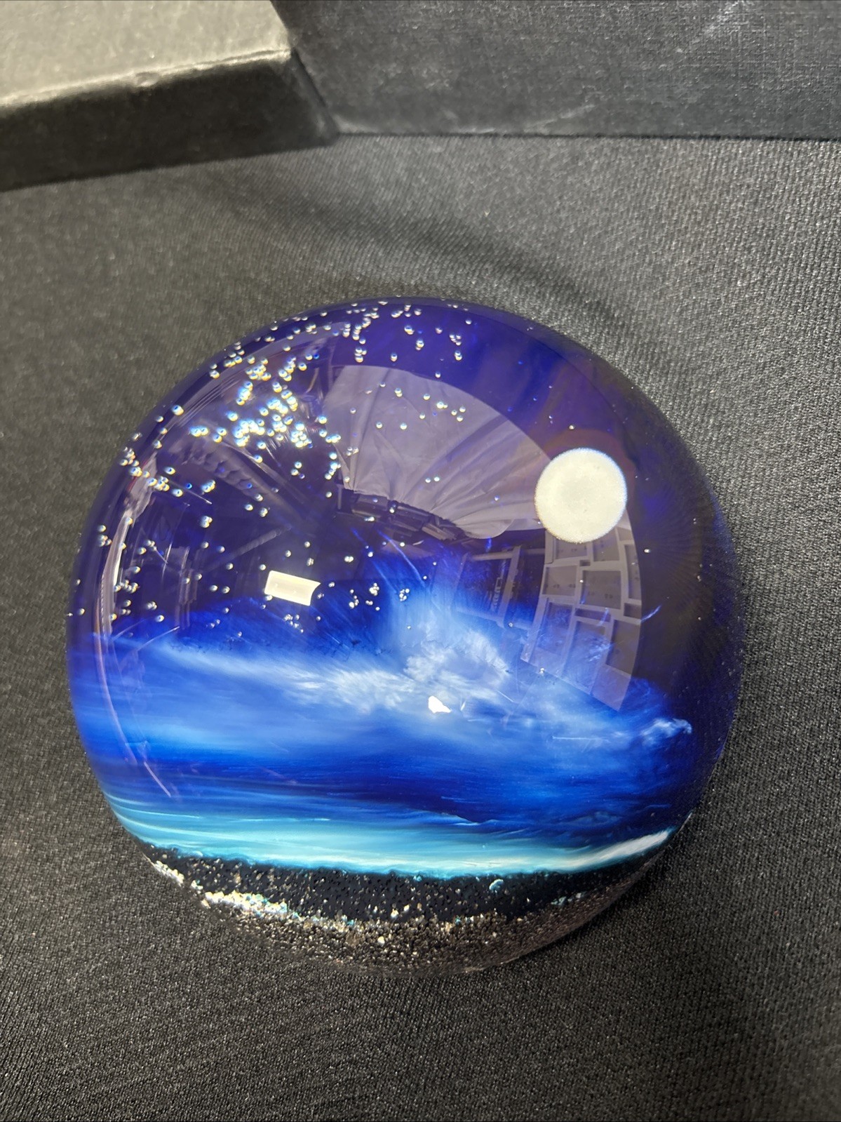 Art Glass Paperweight Blue Night Ocean Sky Mark Tomczak fine Art
