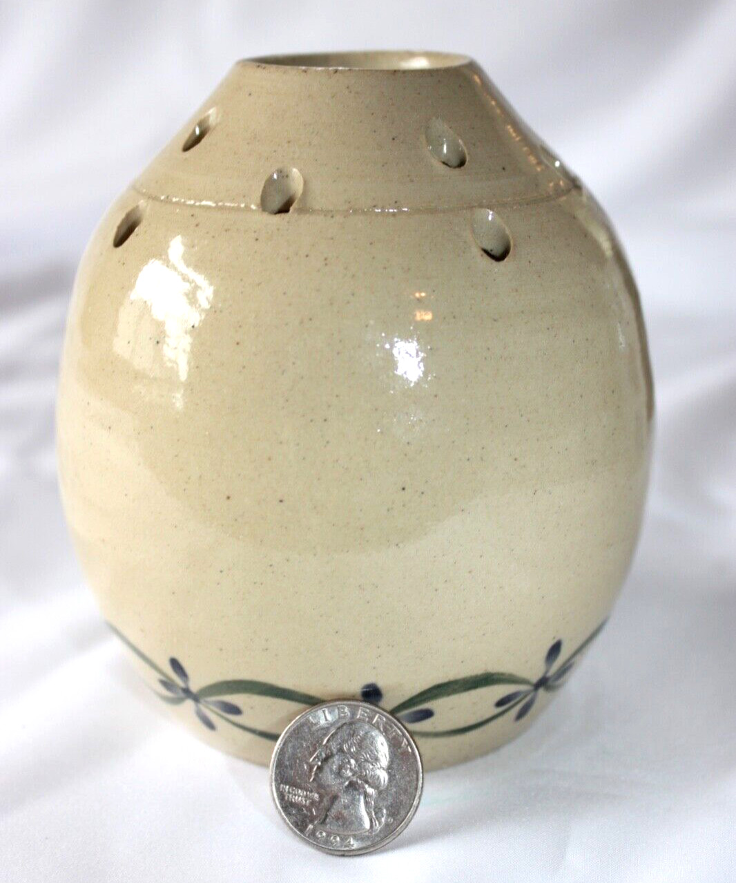 Strawtown Studio Art Pottery Vase & Flower Frog Pierced Holes Indiana USA